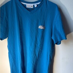 Lacoste Men’s V-Neck Tee in Turquoise Blue
